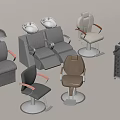 Barbershop Equipment Collection With Styling Chairs Wash Basins And Storage Trolley