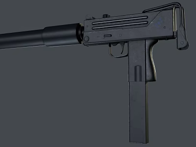 Black Submachine Gun Weapon Featuring Barrel Magazine and Ergonomic Grip Design 3d model