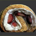 Delicious Strawberry Cream Cake Roll Decorated with Red Fruit Toppings