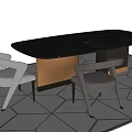 Modern Gray Oval Dining Table Set With Two Upholstered Chairs And Geometric Floor 3d model