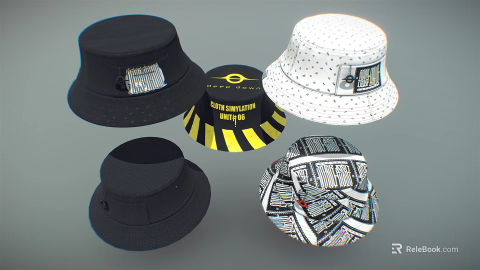 Fashionable Bucket Hats With Various Patterns And Unique Color Designs 3d model 