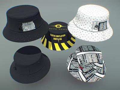 Fashionable Bucket Hats With Various Patterns And Unique Color Designs 3d model