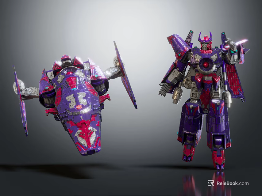 Colorful Transformers Action Figures In Robot And Spaceship Modes With Metallic Finish 3d model 