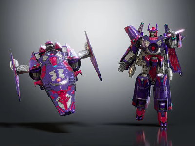 Colorful Transformers Action Figures In Robot And Spaceship Modes With Metallic Finish 3d model