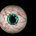 Human Eyes With Green Pupils And Red Blood Vessels And Green Outline On Black Background