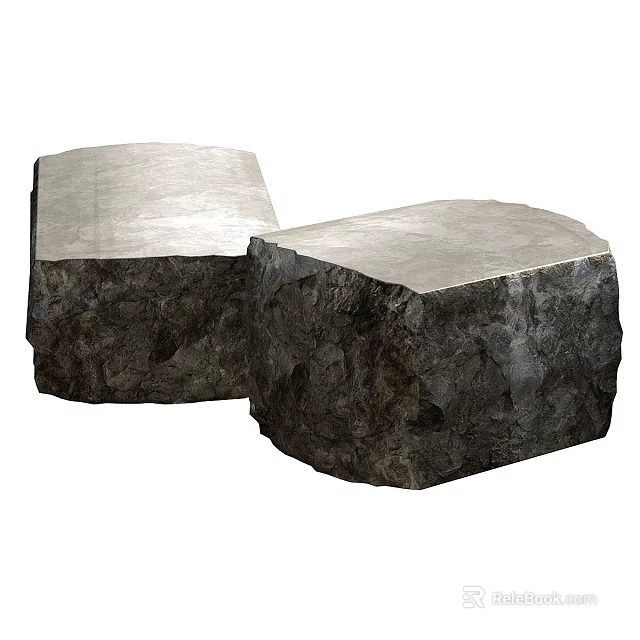 Two Gray Stone Vanity With Rough Texture Surface And Smooth Top Design 3d model 