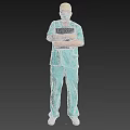 Man in Green Surgical Scrubs Wearing Yellow Cap and Mask Holding Folder with Crossed Arms