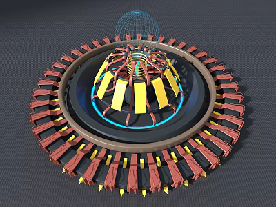 Circular Art Installation With Red Yellow Elements And Blue Lighting Mesh Top 3d model