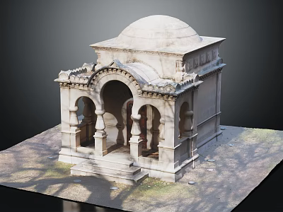 Classical Stone Pavilion With Dome Arched Openings Ornate Columns Stone Base And Ground Texture 3d model