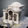 Classical Stone Pavilion With Dome Arched Openings Ornate Columns Stone Base And Ground Texture 3d model