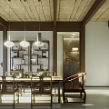 Traditional Tea Room Interior Design With Wooden Table Chairs Pendant Lights And Natural Light