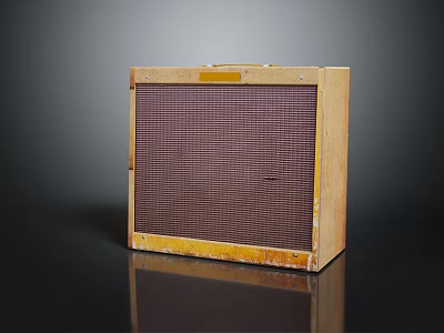 Vintage Wooden Speaker With Grill Panel Worn Edges And Dark Background Reflection 3d model