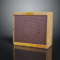 Vintage Wooden Speaker With Grill Panel Worn Edges And Dark Background Reflection