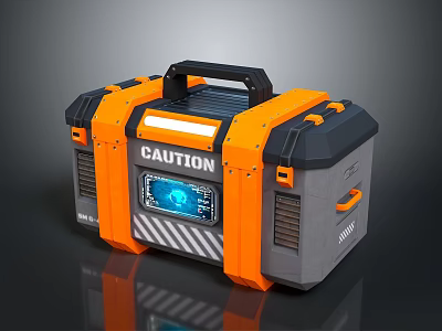 Orange Gray Toolbox with Caution Label and Digital Screen as Essential Daily Living Tool 3d model