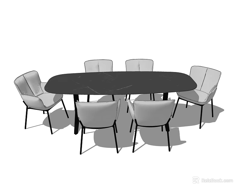 Modern Oval Dining Table Set with Six Comfortable Chairs and Minimalist Design 3d model