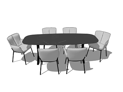 Modern Oval Dining Table Set with Six Comfortable Chairs and Minimalist Design 3d model