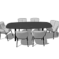 Modern Oval Dining Table Set with Six Comfortable Chairs and Minimalist Design 3d model