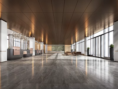 Modern Luxurious Hotel Lobby Interior Design With Spacious Layout Marble Floor And Natural Light 3d model