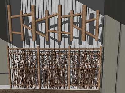 Wooden Room Dividers With Lattice Design And Bamboo Woven Panels 3d model