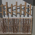 Wooden Room Dividers With Lattice Design And Bamboo Woven Panels