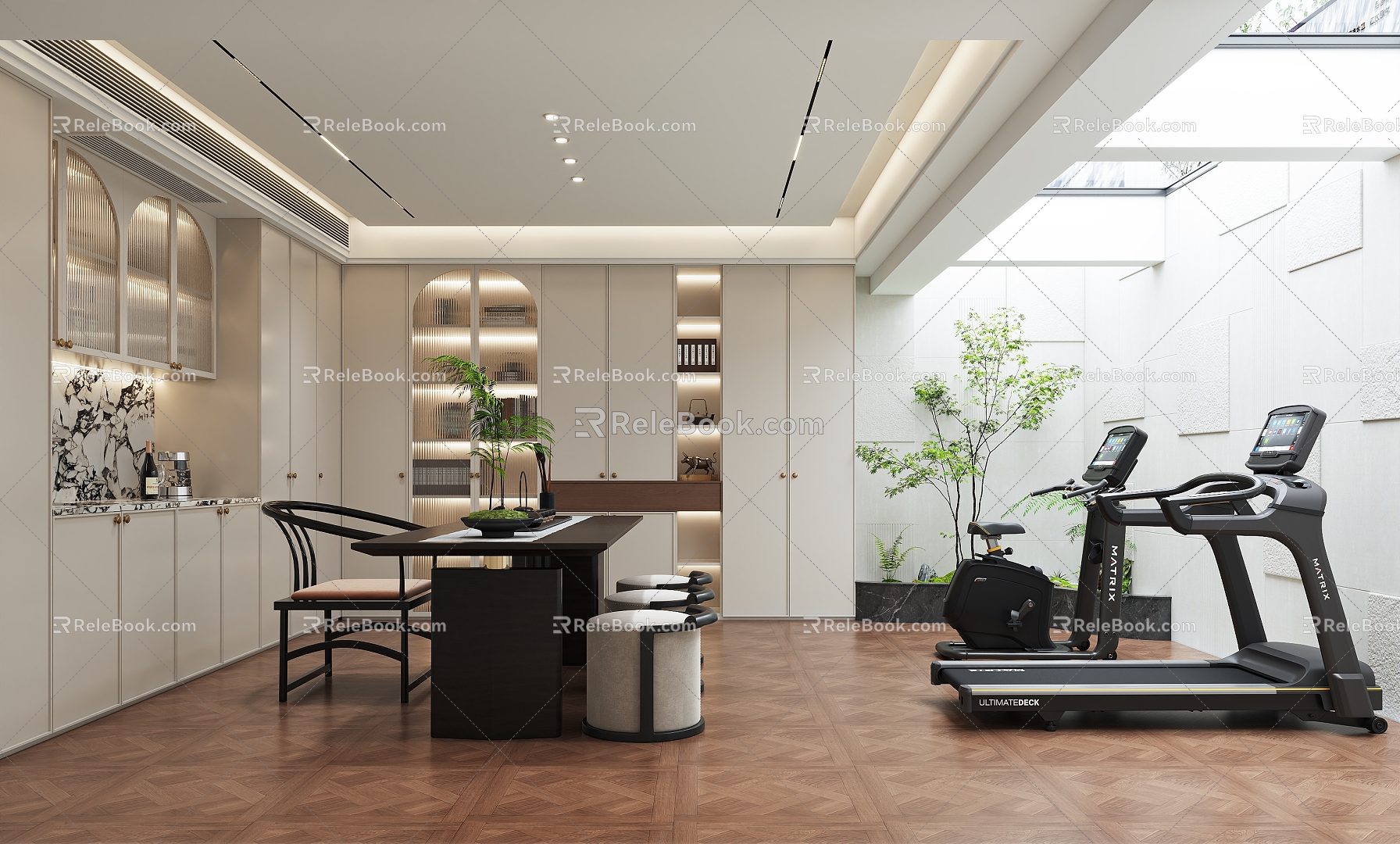 French Cream Tea Room Basement Fitness Area Dry View 3d model