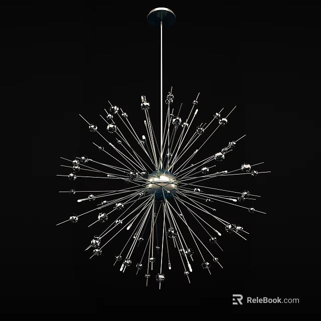 Modern Spherical Chandelier With Radiating Metal Branches And Artistic Design 3d model 