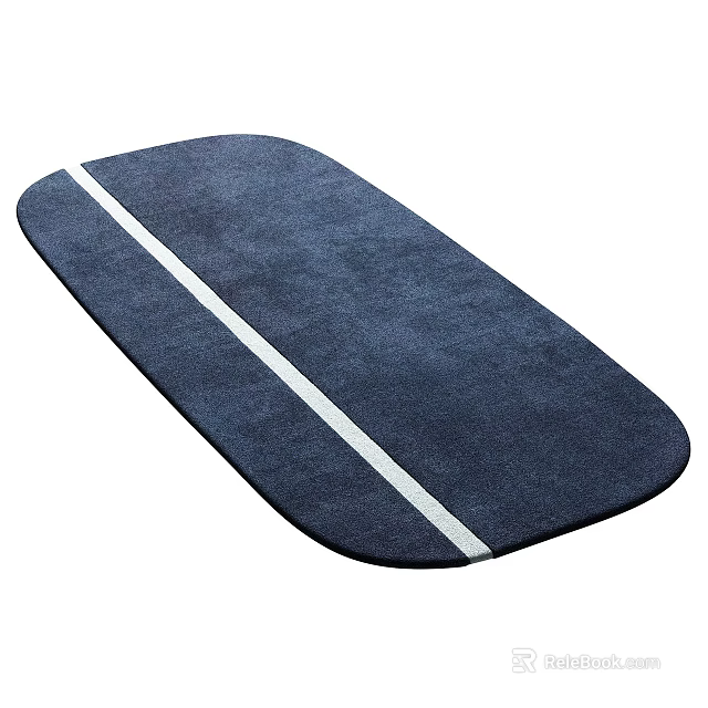 Oval Shaped Navy Blue Stylish Rug With Central White Stripe Design 3d model 