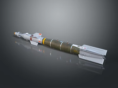 Military Missile 3D Model With Cylindrical Body Green Brown Casing White Tail Fins And Details 3d model