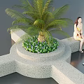 Relaxing Outdoor Stone Chair With Palm Tree Green Plants Woman And Dog
