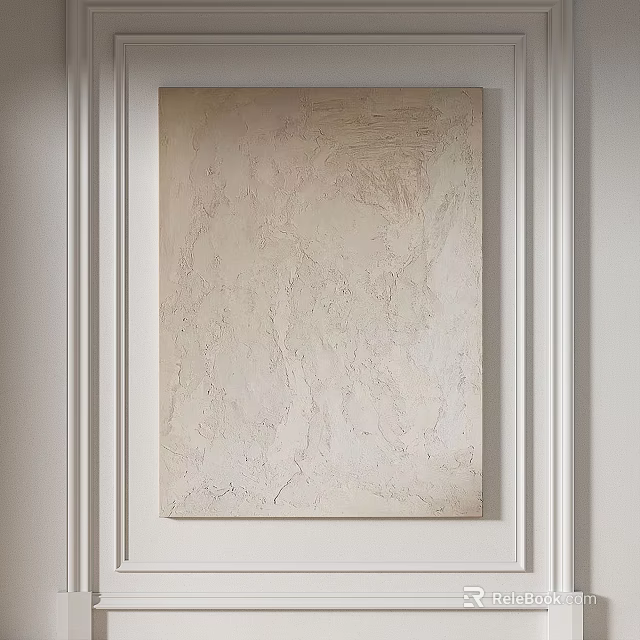 Abstract Painting With Neutral Textured Surface Hanging On White Paneled Wall 3d model 