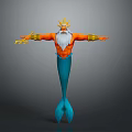 Game Movie Character With Golden Crown White Beard Orange Arms Blue Mermaid Tail Outstretched Arms