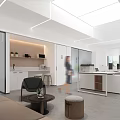 Modern Public Office Space with Long Conference Table Office Chairs Glass Partitions and Ceiling Lights