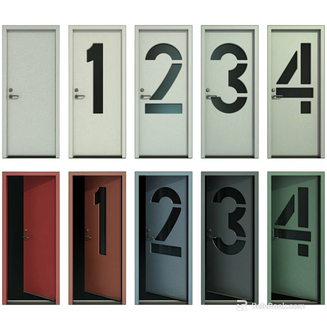 Modern Hinged Doors In Various Colors With Numbers For Interior Use 3d model