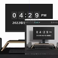 Modern Desktop Computer Setup With Monitor Keyboard Mouse And Speakers On Wooden Stand
