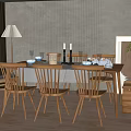 Modern Wooden Dining Table Set With Chairs Tableware Floor Lamp And Decor
