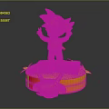 Cartoon Character Boy In Blue Outfit Standing On Red Base With Horned Creature Head