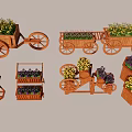 Wooden Decorative Flower Planters With Wheels And Colorful Garden Flowers for Outdoor Decoration