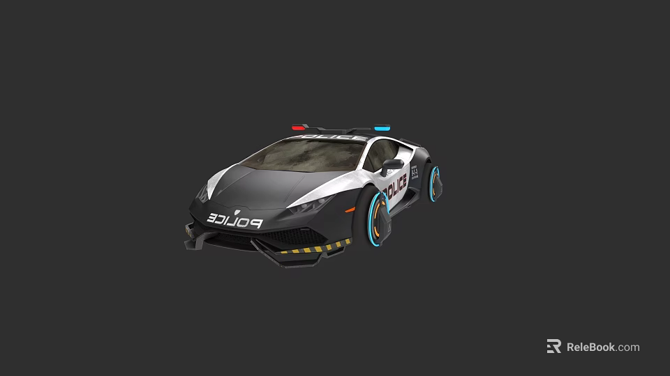 Modern Sporty Police Car With Flashing Lights POLICE Branding And Blue Accented Wheels 3d model 