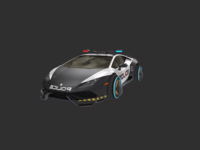 Modern Sporty Police Car With Flashing Lights POLICE Branding And Blue Accented Wheels 3d model