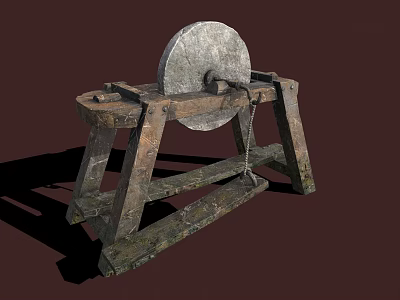 Rustic Decorative Garden Ornament With Stone Millstone And Wooden Stand Structure 3d model