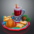 Festive Holiday Food Platter With Mulled Wine Cinnamon Stick Cookies And Pine Decorations