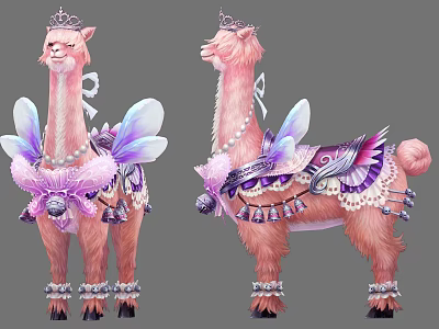 Elegant Decorated Reptile with Crown Pearl Wings and Ornate Accessories Design 3d model