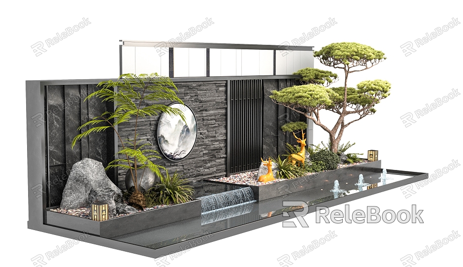 Modern stacked water view wall entrance view wall courtyard view wall model