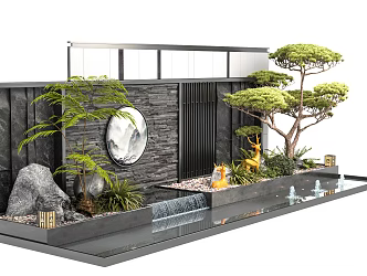 Modern stacked water view wall entrance view wall courtyard view wall 3d model