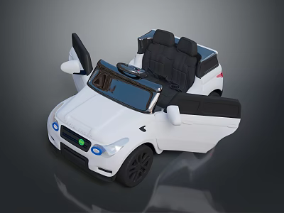 White Kids Electric Ride On Car Convertible With Open Doors And Black Seats 3d model