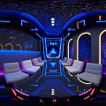 Futuristic Modern Lounge Interior with Neon Lights White Sofa Textured Walls and Ceiling Design