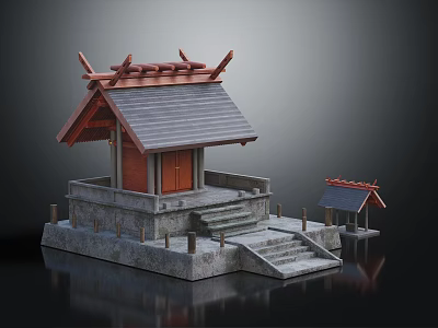 Traditional Architectural Structure With Sloped Roof Decorative Eaves Stone Base Main Building And Smaller Annex 3d model