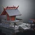 Traditional Architectural Structure With Sloped Roof Decorative Eaves Stone Base Main Building And Smaller Annex