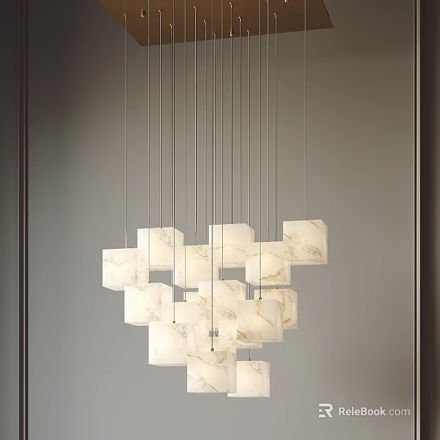 Modern White Marble Geometric Hanging Chandelier for Contemporary Home Interior Design 3d model 