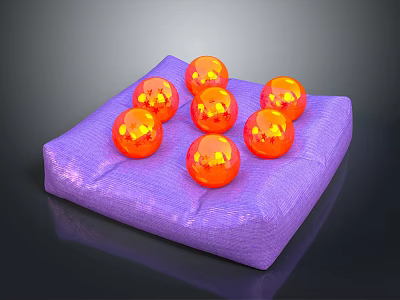 Playful Character With Orange Creature Balls Resting On Purple Cushion Surface 3d model